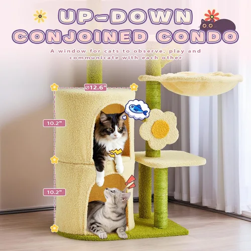 Vista 5 de Erinnyees Árbol de flores para gatos, torre para gatos de 38.2 pulgadas, torre de árbol de gatito de varios niveles para interiores, casa de gatitos