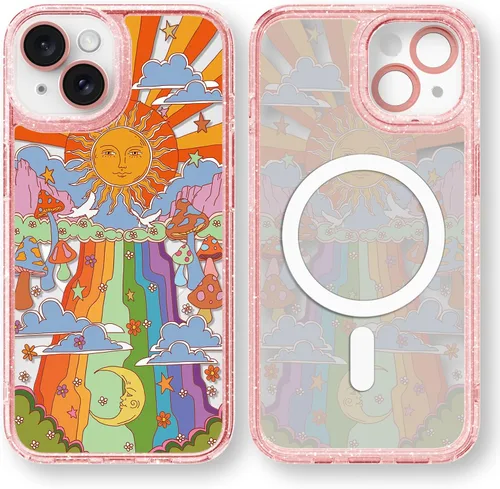 Vista 125 de Compatible para iPhone 13 Funda Bonita Estética - Funda para Teléfono Rosa con Purpurina con Protector de Cámara - Diseño de Cubierta
