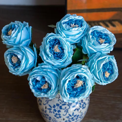 Vista 9 de DUYONE Fake Flowers for Decoration Home Decor Soft Touch Artificial Flowers Austin Rose Peony Latex Fake Flower Living Room Decoration Vivid Pink