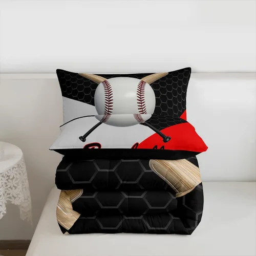 Vista 7 de Juego de edredón de béisbol en 3D para niños, tamaño twin, juego de ropa de cama para niños amantes de los deportes de juegos de pelota, decoración