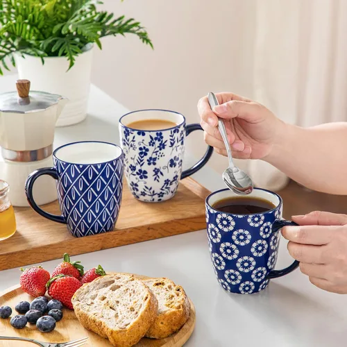 Vista 6 de vancasso SELENE Juego de 6 Tazas de Café, 12 Oz Tazas de Café de Porcelana con Asa, Taza de Té de Cerámica para Capuchino, Latte, Té, Cacao