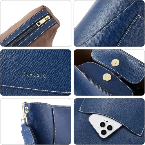 Vista 4 de BROMEN - Bolso de cuero para mujer, bolso estilo Hobo para llevar al hombro o cruzado