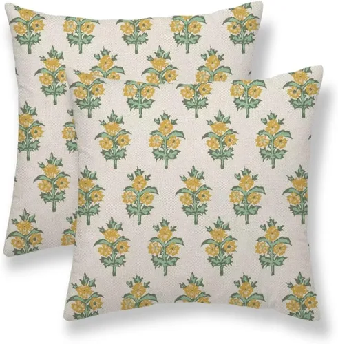 Vista 39 de Juego de 2 fundas de almohada florales de color marrón y gris de 16 x 16 pulgadas, fundas de almohada con estampado de bloques de hojas de flores