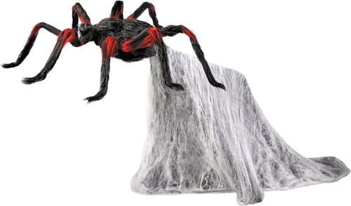 Vista 5 de Spirit Halloween 21 pulgadas LED rojo y negro saltando araña animatrónica, multicolor