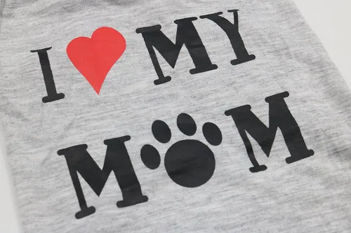 Vista 3 de Paquete de 2 camisetas para cachorros, ropa para perros pequeños con texto en inglés "I Love My Daddy Momm", talla XS gris Mix