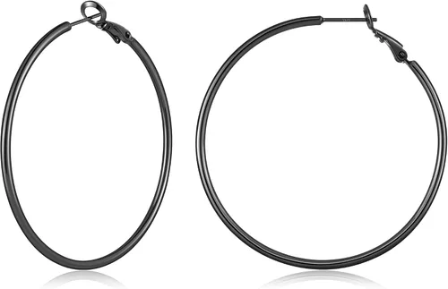 Vista 40 de Gacimy Aretes de aro de oro para mujer, aros finos chapados en oro de 14 Negro