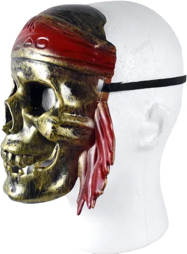 Vista 4 de Máscara de calavera pirata dorada antigua, accesorio para disfraz de Halloween, Oro