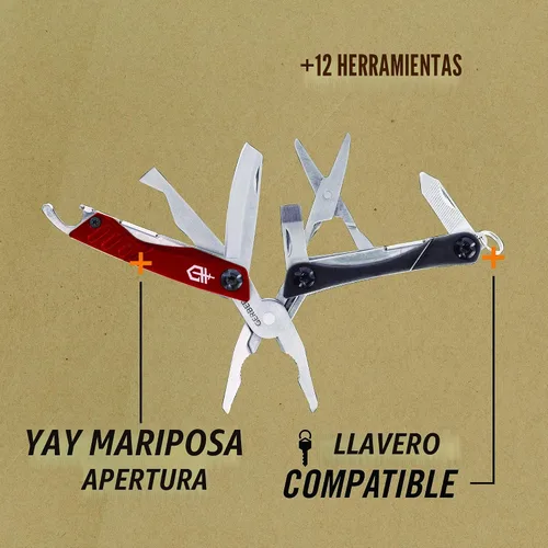 Vista 2 de Gerber Gear Dime Mini EDC multiherramienta 12 en 1, alicates de punta de aguja, cuchillo de bolsillo, llavero, abrebotellas, equipo y equipo EDC Rojo