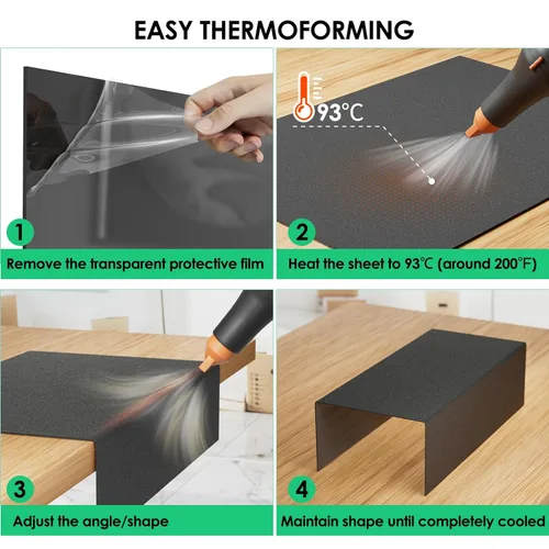 Vista 4 de CREGEAR Hoja de plástico ABS de 12 x 12 x 1/16 pulgadas, paquete de 6 Tablero termoplástico rígido negro para letreros, manualidades, proyectos