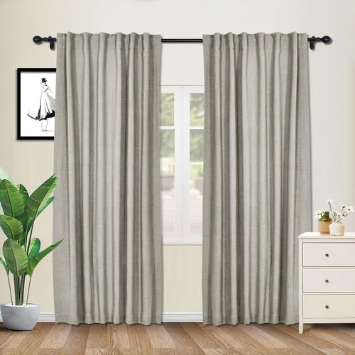 Vista 45 de cololeaf Cortinas de lino naturales de 63 pulgadas de largo, cortinas neutras con bolsillo para barra, pestaña trasera, oscurecimiento de la Aqua