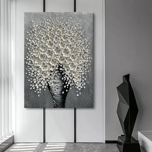 Vista 4 de Pintura al óleo pintada a mano, pintura al óleo, textura de lienzo, mural, decoración de pared familiar, 40 x 28 pulgadas