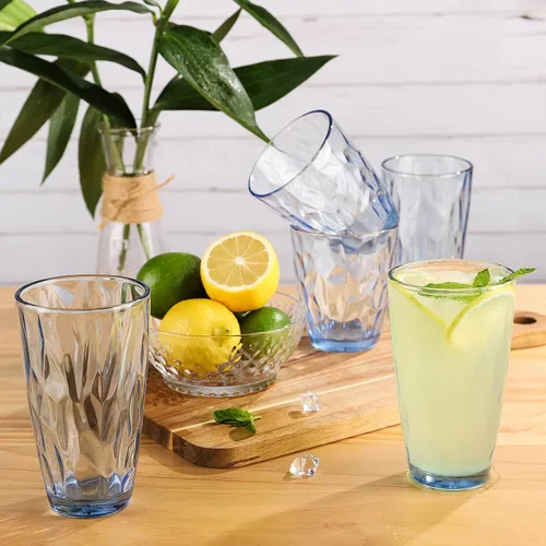 Vista 6 de CREATIVELAND Highball - Juego de 6 vasos de vidrio, color azul claro, para agua, cóctel, jugo, cerveza, café helado, cristalería azul transparente