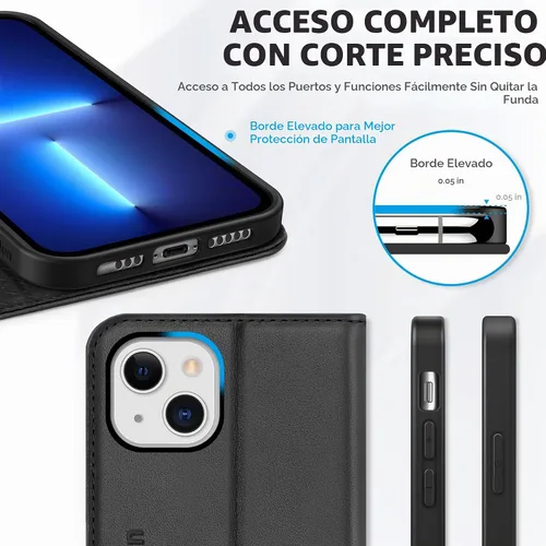 Vista 8 de SHIELDON Funda para iPhone 13, de piel auténtica, con función atril, bloqueo RFID, tarjetero de crédito, a prueba de golpes, protección completa