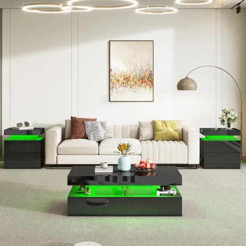 Vista 3 de AMERLIFE Mesa de centro LED de alto brillo de 40 pulgadas con Negro