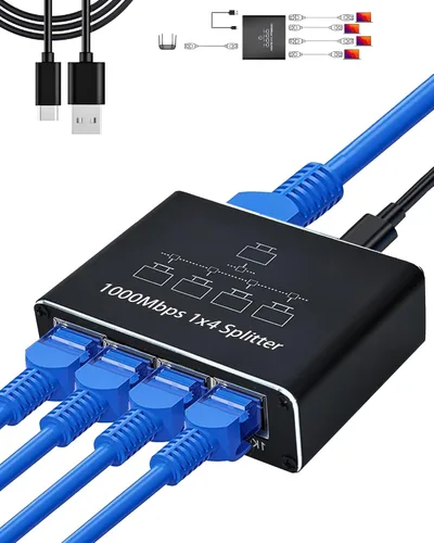Vista 11 de LIEZHUA Divisor Gigabit Ethernet 1 a 2 - Divisor de red con cable de alimentación USB, adaptador divisor de Internet RJ45 de alta velocidad de 1000