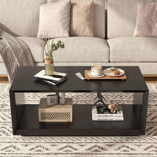 Vista 4 de Mesa auxiliar con almacenamiento, moderna de mediados de siglo, mesa rectangular de té de cóctel, mesa de centro de madera de granja para sala