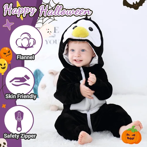 Vista 2 de MICHLEY Disfraz unisex de animal para bebé, para invierno, otoño, con capucha, para Halloween, cosplay, trajes