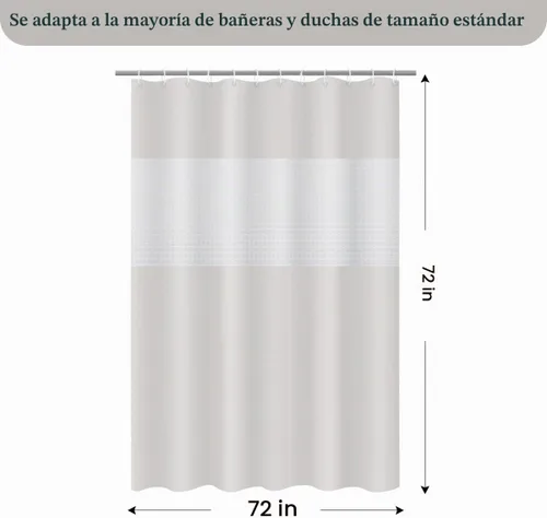 Vista 2 de timecity Juego de cortinas de ducha beige de PEVA con 12 ganchos blancos, forro de ducha de plástico, impermeable, de secado rápido, para bañera