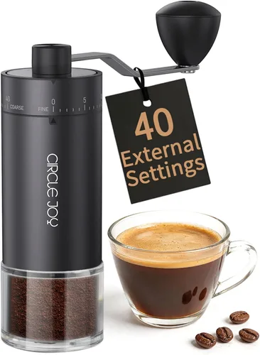 Vista 9 de CIRCLE JOY Mini molinillo de café manual con 40 ajustes externos ajustables y rebabas cónicas de cerámica, molinillo de café portátil de acero