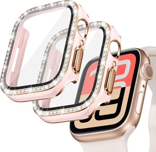 Vista 25 de Goton - Pack de 2 Fundas Bling para Apple Watch con Protector de Pantalla 40mm SE 3/2/1, Series 6/5/4, Funda con Purpurina para Mujer con Diamantes