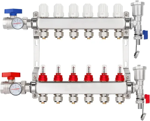 Vista 14 de Colector de calor radiante PEX de 2 ramas, colector de tubos PEX de 1/2 pulgada, kit de colector de calor de piso de acero inoxidable 304