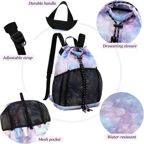 Vista 5 de Lohol Mochila de malla con cordón con bolsa de zapatos, saco de cuerda de natación duradero con asa para deportes, gimnasio, yoga, playa, viajes