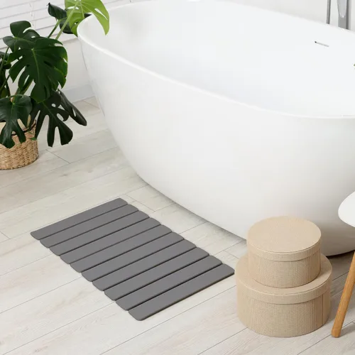 Vista 8 de Meowoo Tapete de baño plegable de piedra de 15.7 x 11.8 pulgadas, tapete de baño de tierra de diatomeas, antideslizante, de secado rápido, súper