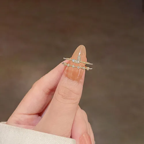 Vista 5 de ONBRIG Anillos delicados de oro para mujer, chapados en oro de 14 quilates, apilables, para niñas, tamaño 6-11, circonita cúbica, juego de anillos