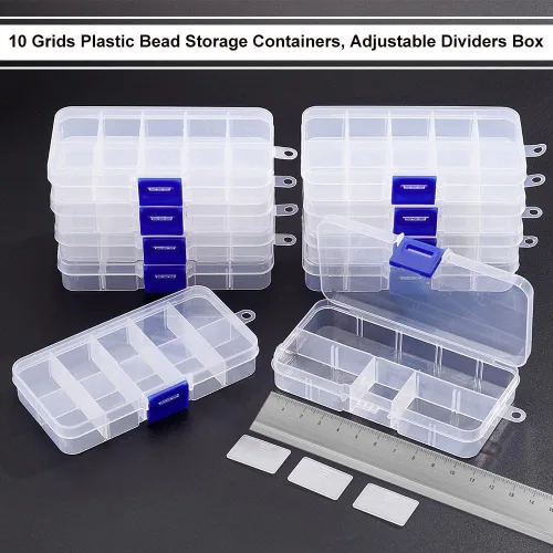 Vista 4 de NBEADS Paquete de 10 mini cajas organizadoras de plástico de 8 rejillas, 2.7 x 4.2 x 0.8 pulgadas, divisores de joyería de plástico transparente