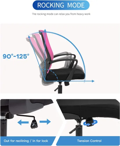 Vista 5 de Silla de oficina en casa, silla ergonómica de escritorio, silla de computadora de malla, soporte lumbar, moderna, ejecutiva, ajustable, giratoria