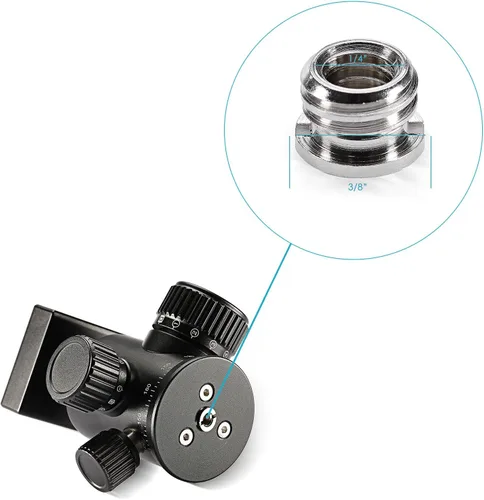 Vista 6 de Neewer® Adaptador convertidor de tornillo roscado de metal de 1/4" 3/8" para cámara DSLR, trípode, plataforma de hombro, soporte de luz, jaula
