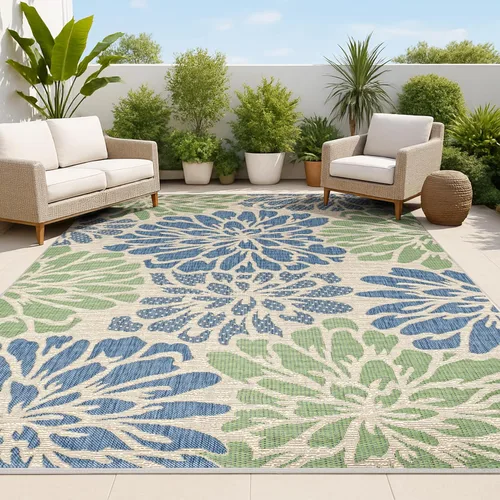 Vista 9 de JONATHAN Y Alfombra Corredor de Tejido Texturizado Floral para Interiores y Exteriores 2X8 Marrón/Crema, Zinnia Moderna para Patio Trasero, Patio