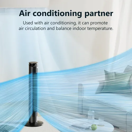 Vista 5 de CIH Ventilador de torre de 37 pulgadas, 24 pies/s, ventilador oscilante silencioso sin aspas, 6 velocidades con control remoto, 4 modos, pantalla