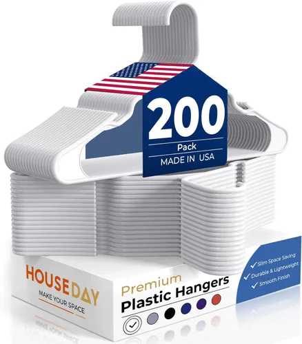 Vista 10 de HOUSE DAY Perchas de Plástico Premium Paquete de 10, Perchas para Ropa que Ahorran Espacio, Colgador Resistente para Abrigos - Organizadores de Negro