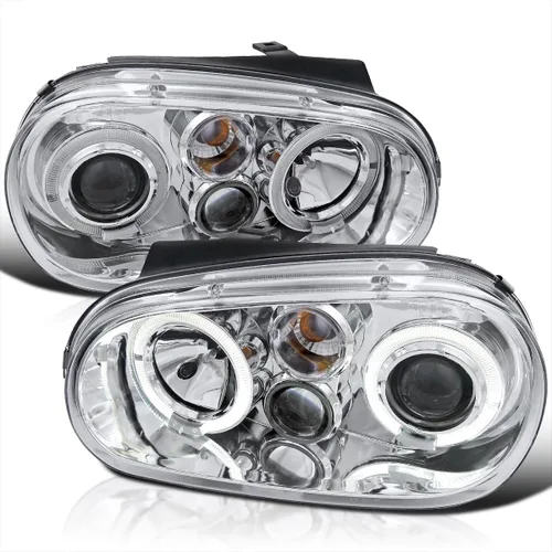 Vista 11 de SPEC-D TUNING Faros delanteros con halo doble negro ahumado Compatible con 1999-2006 Volkswagen Golf, Golf GTI VW MK4 Ensamble de faros delanteros