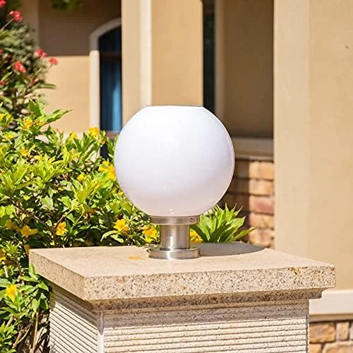 Vista 5 de Linterna de poste para exteriores, impermeable, globo LED, lámparas solares para poste Simplicity, pilar acrílico blanco plateado y blanco, luz