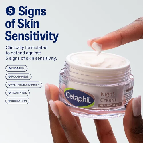 Vista 2 de Cetaphil Healthy Renew Skin Tightening Night Cream 1.7 oz, crema reparadora de arrugas para cara con péptidos, crema alternativa al retinol