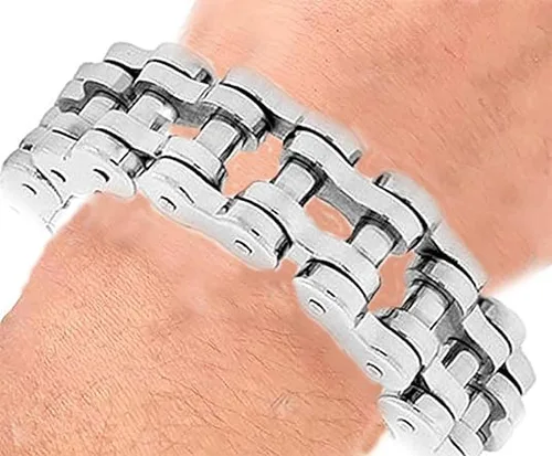Vista 4 de Pulsera de cadena de eslabones para hombre, acero inoxidable, plata, 0.748 in de ancho