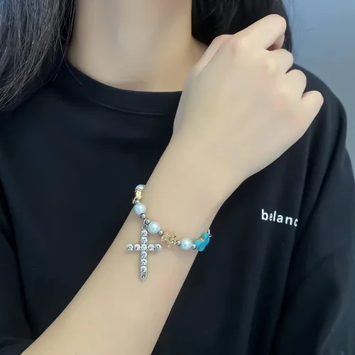 Vista 5 de Pulseras de primera comunión para niñas, para mi hija, nieta, cristiana, cruz cristiana, regalo de bautismo, vintage, turquesa, dijes, joyería