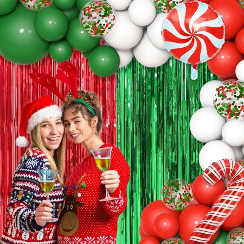 Vista 3 de Kit de arco de guirnalda de globos de Navidad de 153 piezas de AIBIIN, globos de fiesta de Navidad, decoraciones de globos blancos, rojos y verdes