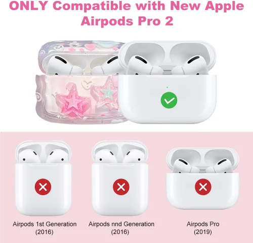Vista 2 de MINSCOSE Funda transparente compatible con Airpods Pro 2, bonito diseño de estrellas 3D con llavero de corazón de amor, funda protectora de TPU
