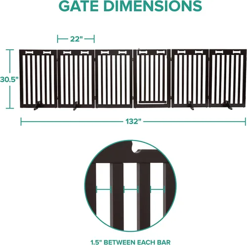 Vista 5 de Arf Pets Puerta independiente para perros con puerta, 6 paneles de valla de madera configurable de 360°, 120 pulgadas de ancho, 31.5 pulgadas