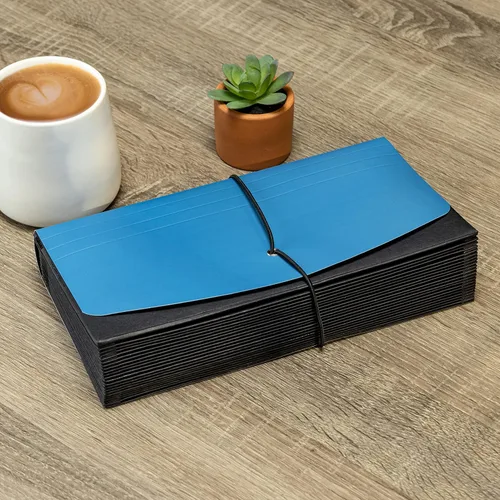 Vista 7 de Smead Two-Way Handy Organizer File, 21 Pockets, Alphabetic (A-Z) and Monthly (Jan-Dec), Flap and Elastic Cord Closure, Blue/Black (70506)