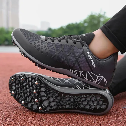 Vista 2 de Tenis de correr para hombre y mujer con Spikes Athletics Racing Track and Field Negro Gris