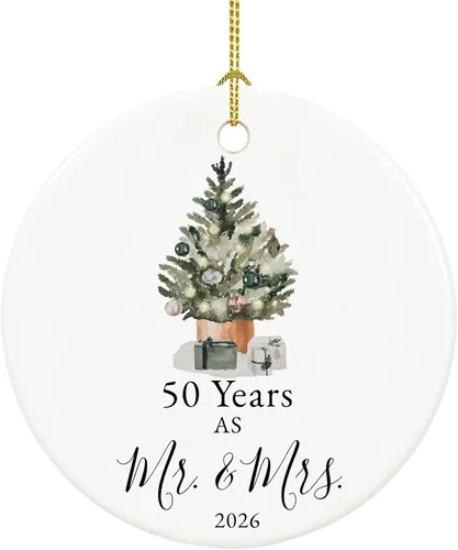 Vista 20 de Adorno de primer aniversario para parejas, recuerdo de boda para 1 año como Sr. y Sra., adorno de Navidad de cerámica con cinta y caja