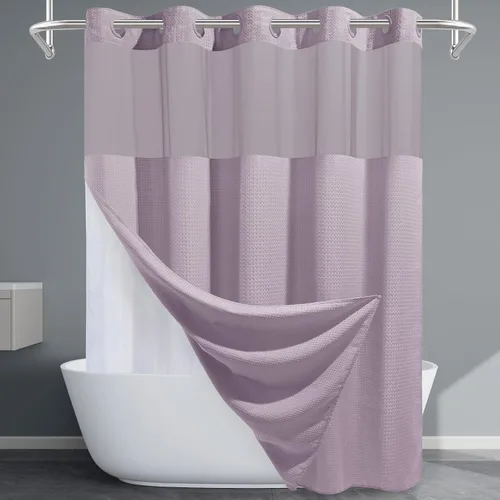Vista 49 de EUTXL Cortina de ducha beige sin gancho con forro a presión, 230 GSM, cortinas de ducha para baño, 71 pulgadas de ancho x 74 pulgadas de alto