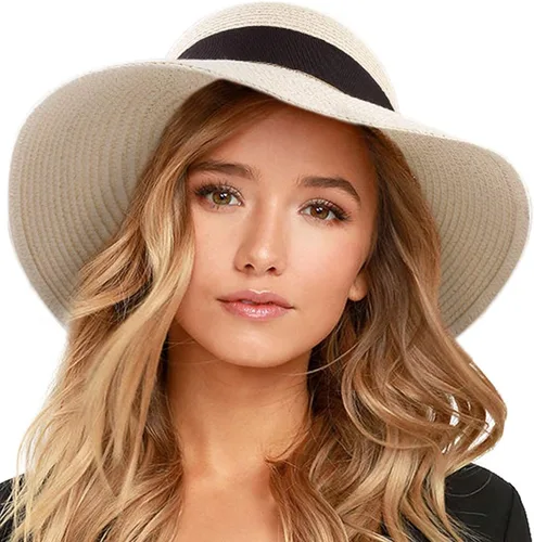 Vista 9 de FURTALK Sombrero de paja para mujer, con protección UV, plegable, plegable, para verano, con protección UV Negro