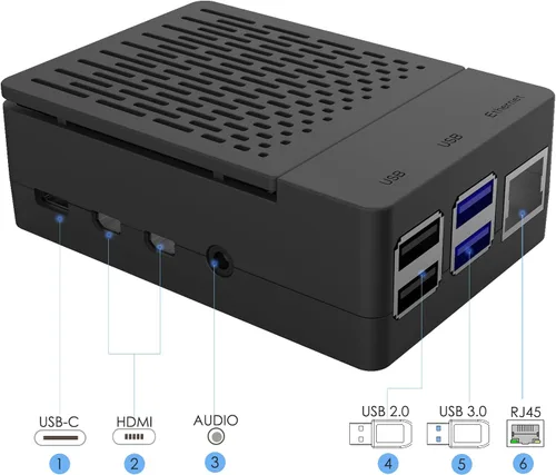 Vista 7 de [20W 5V 4A] Funda Raspberry Pi 4, con iUniker 20W 5V 4A USB C Raspberry Pi 4 Fuente de alimentación con interruptor Disipador de calor Ventilador