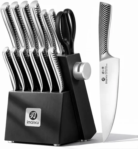 Vista 15 de imarku Juego de cuchillos de cocina de 5 piezas, juego de cuchillos Negro marrón