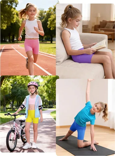 Vista 6 de Resinta Paquete de 6 pantalones cortos de ciclismo para niñas, ropa de verano, multicolor